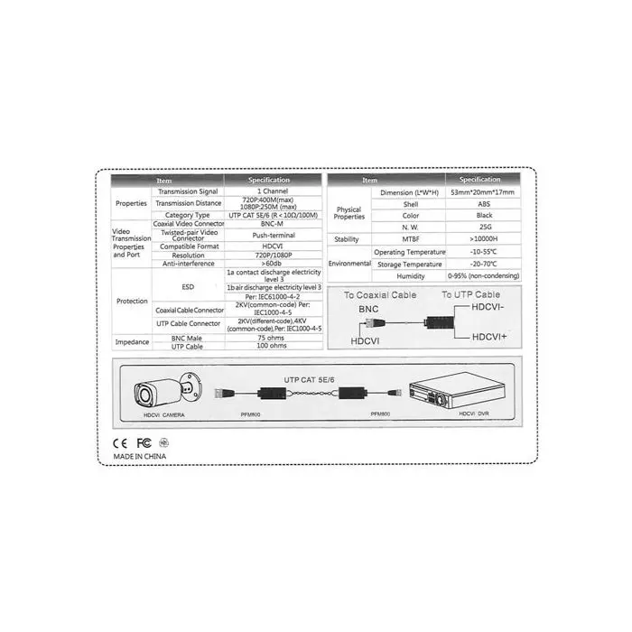 PFM800-4K Mini Balun Dahua Video passivo CCTV UTP HD-CVI/AHD/HD-TVI/PAL - immagine 5