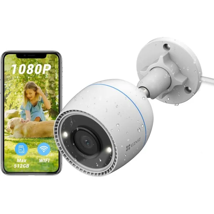 EZVIZ C3TN Telecamera di Sicurezza Esterna Wi-Fi 1080P 2.8mm, Visione Notturna a Colori e Difesa Attiva IP67 compatibile Alexa