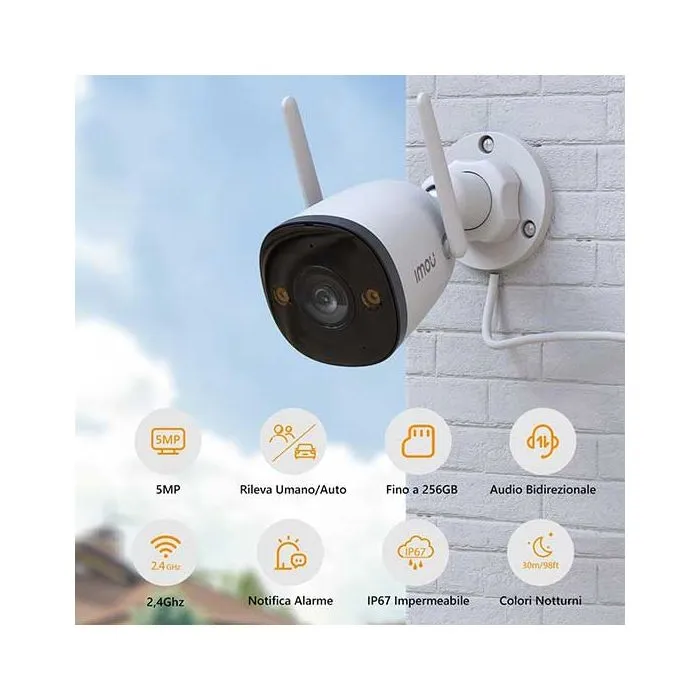 IMOU Sense Bullet 3 Telecamera Wi-Fi Risoluzione QHD 3MP Rilevamento AI Audio bidirezionale Visione notturna Colori completi H.265 IP67 - immagine 2