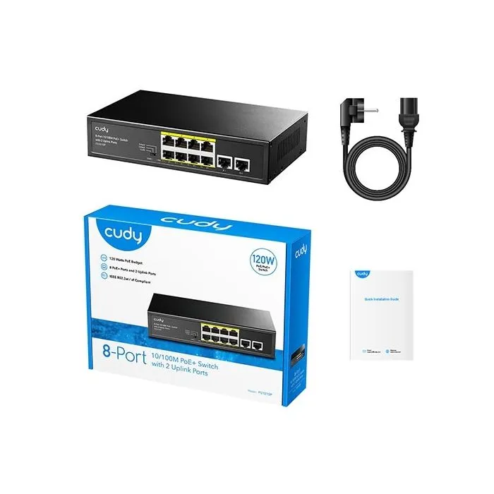 Switch di rete 8 Porte PoE + 2 Porte Uplink 10/100Mbps 120W Switch non gestionale Cudy FS1010P - immagine 5